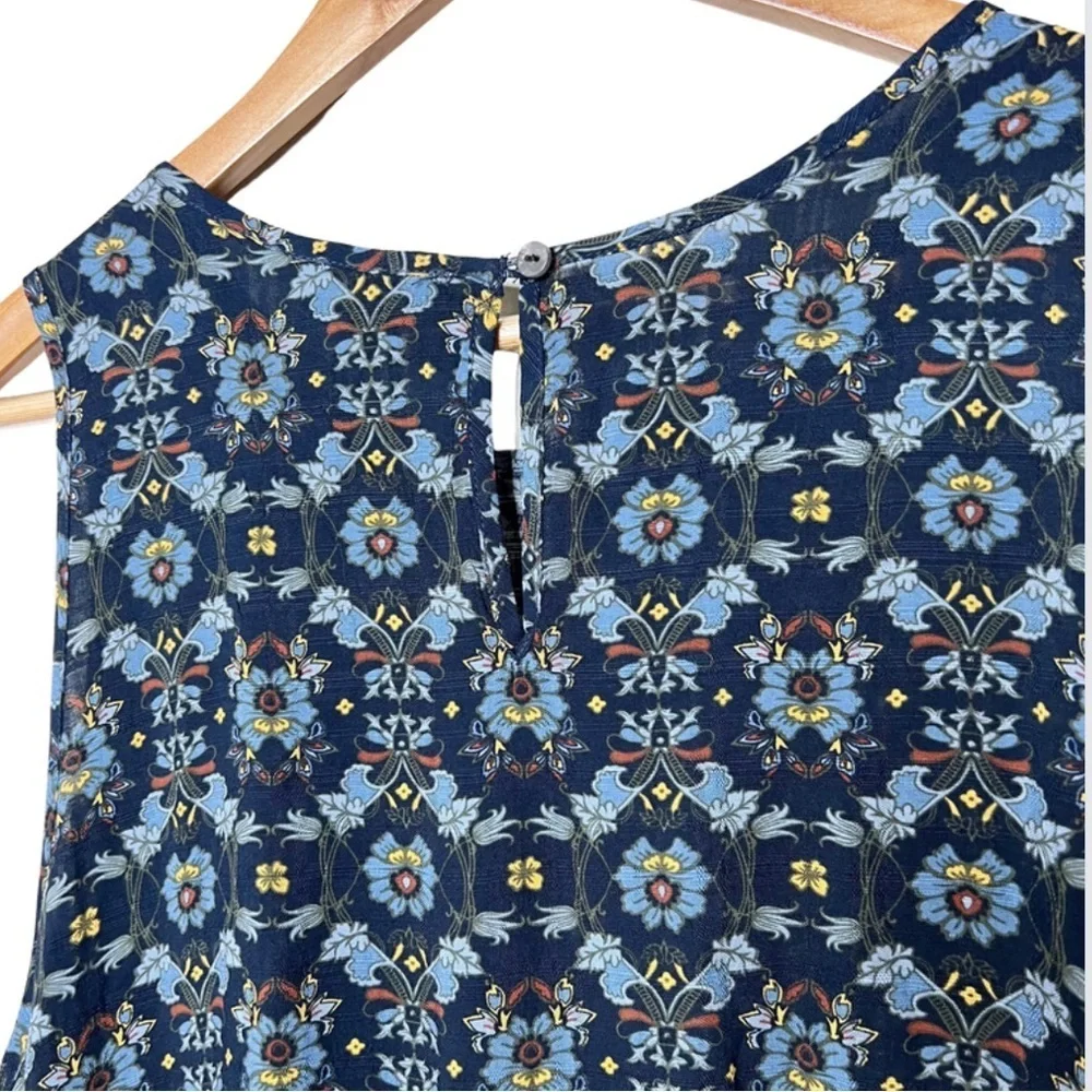 NWT Falls Creek Womens Sleeveless Floral Print Tiered Tank‎ Top Blue Yellow - Picture 9 of 16
